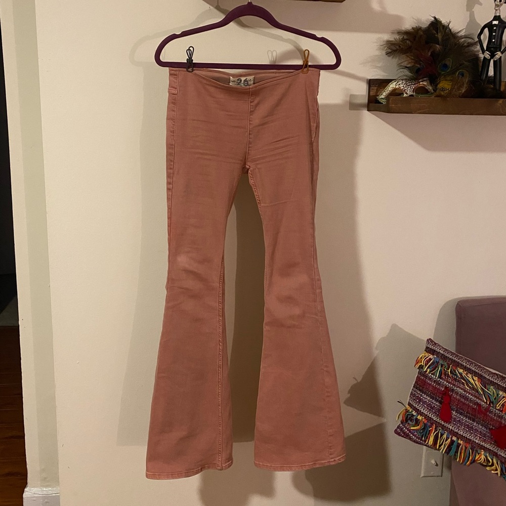 Free People Penny Pull-On Flare Jeans in Pink